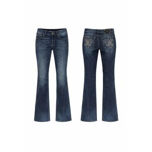 Miss Me Bootcut Jeans Women 30 Dark Blue Fleur De Lis Embellished Y2K Indie Glam